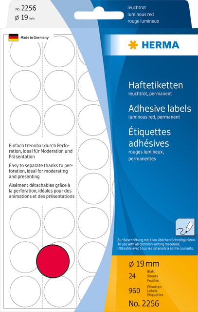 Etiket HERMA 2256 rond 19mm fluor rood 960 stuks