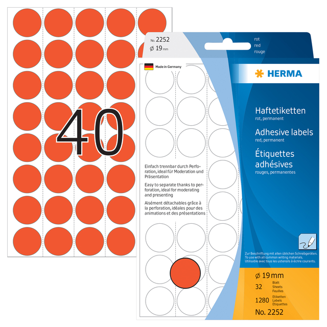 Etiket HERMA 2252 rond 19mm rood 1280 stuks — Foto 2 von 2
