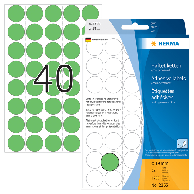 Etiket HERMA 2255 rond 19mm groen 1280 stuks — Foto 2 van 2