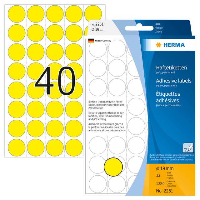 Etiket HERMA 2251 rond 19mm geel 1280 stuks — Photo 2 sur 2