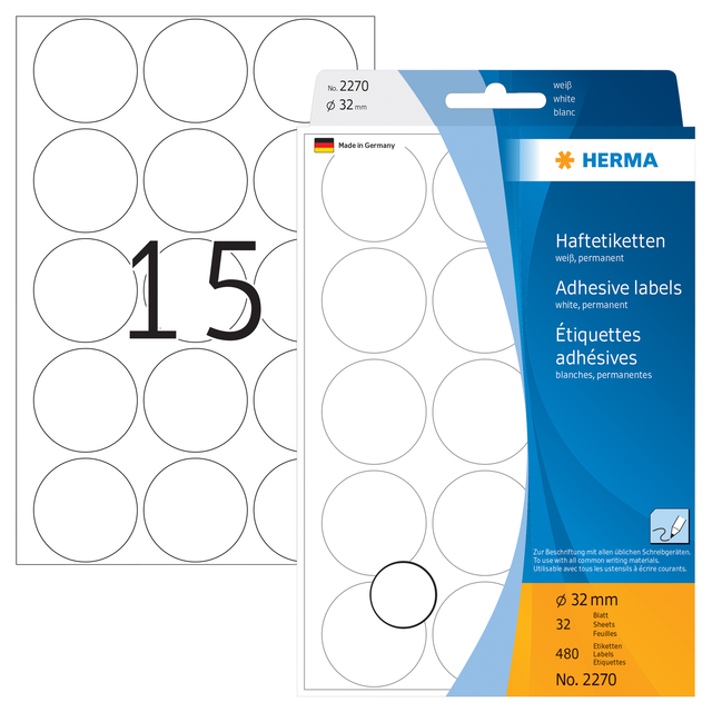 Etiket HERMA 2270 rond 32mm wit 480 stuks — Foto 2 von 2