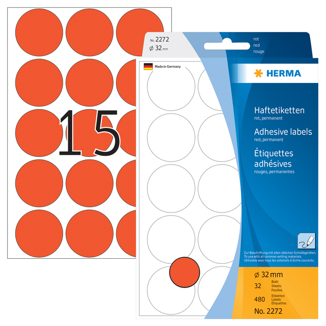 Etiket HERMA 2272 rond 32mm rood 480 stuks — Photo 2 sur 2