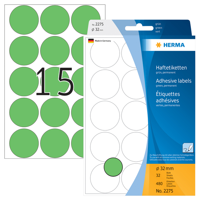 Etiket HERMA 2275 rond 32mm groen 480 stuks — Foto 2 von 2