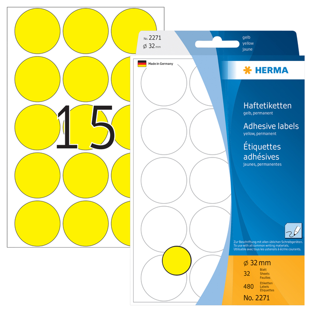 Etiket HERMA 2271 rond 32mm geel 480 stuks — Foto 2 von 2