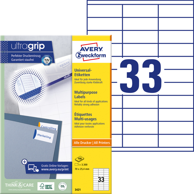 Etiket Avery 3421 70x25.4mm wit 3300 stuks — Foto 2 von 2