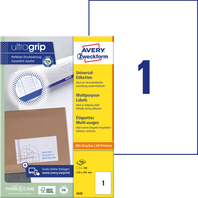 Etiket Avery 3478 210x297mm A4 wit 100 stuks — Foto 2 von 2