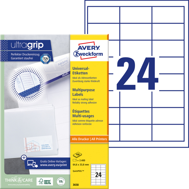 Etiket Avery 3658 64.6x33.8mm wit 2400 stuks — Foto 2 von 2