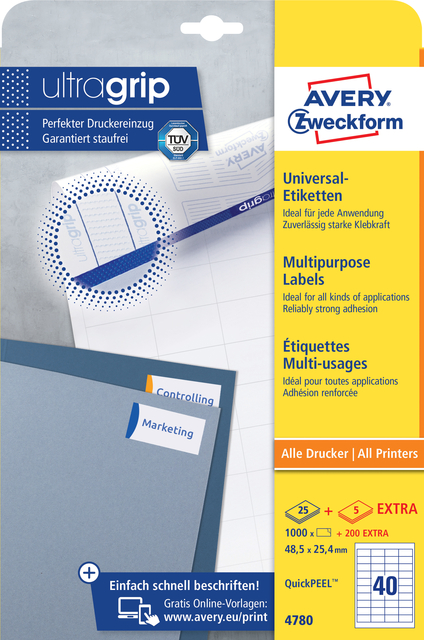 Etiket Avery 4780 48.5x25.4mm wit 1000 stuks