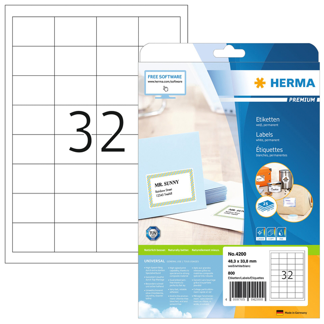 Etiket HERMA 4200 48.3x33.8mm premium wit 800 stuks
