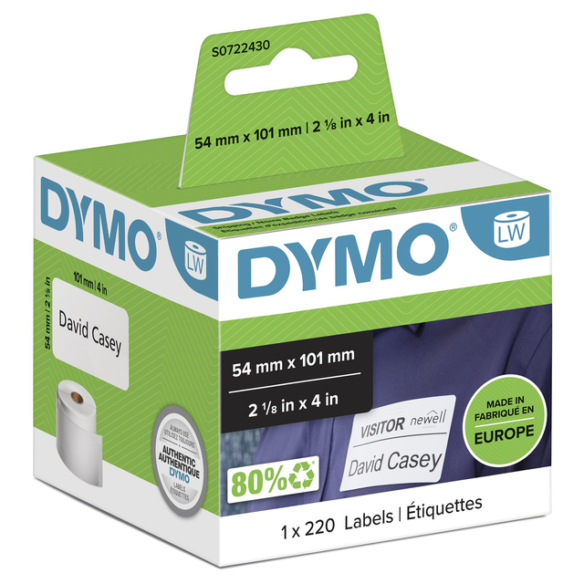 Etiket Dymo LabelWriter naamkaart 54x101mm 1 rol á 220 stuks wit — Foto 2 von 3