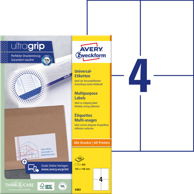Etiket Avery 3483 105x148mm A6 wit 400 stuks — Foto 2 von 2
