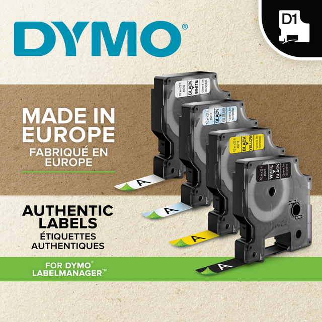 Labeltape Dymo LabelManager D1 polyester 19mm zwart op wit 10 stuks — Foto 2 von 2