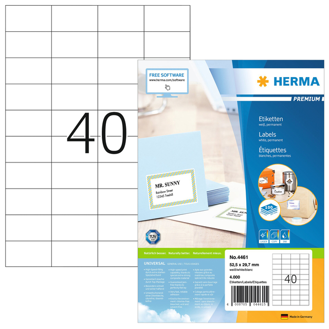 Etiket HERMA 4461 52.5x29.7mm premium wit 4000 stuks