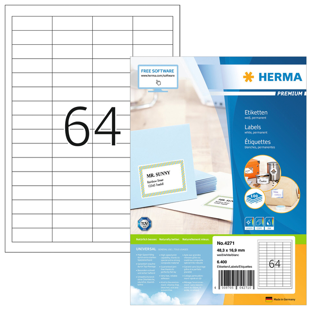 Etiket HERMA 4271 48.3x16.9mm premium wit 6400 stuks