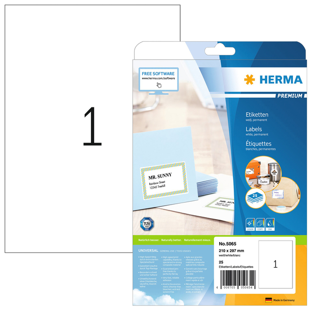 Etiket HERMA 5065 210x297mm A4 premium wit 25 stuks