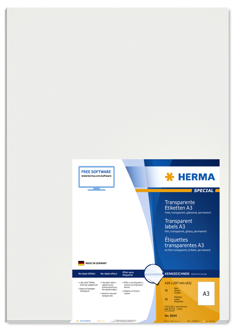 Etiket HERMA 8694 A3 297x420mm transparant 50 stuks — Foto 2 von 2