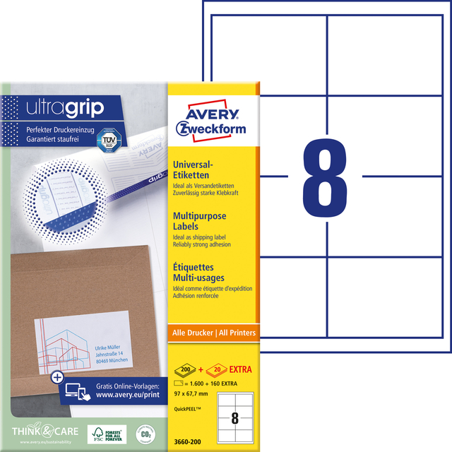 Etiket Avery 3660-200 97x67.7mm wit 1600 stuks — Foto 2 von 2