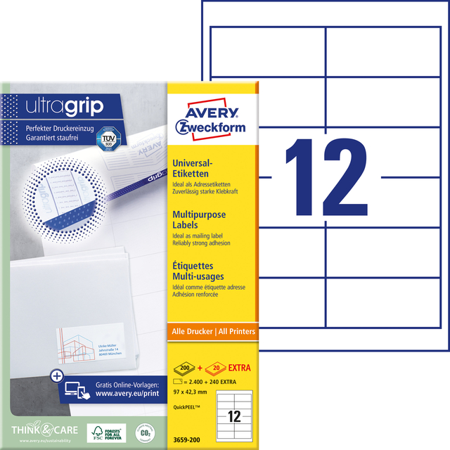 Etiket Avery 3659-200 97x42.3mm wit 2400 stuks — Foto 2 von 2
