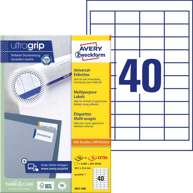 Etiket Avery 3657-200 48.5x25.4mm wit 8000 stuks — Foto 2 van 2