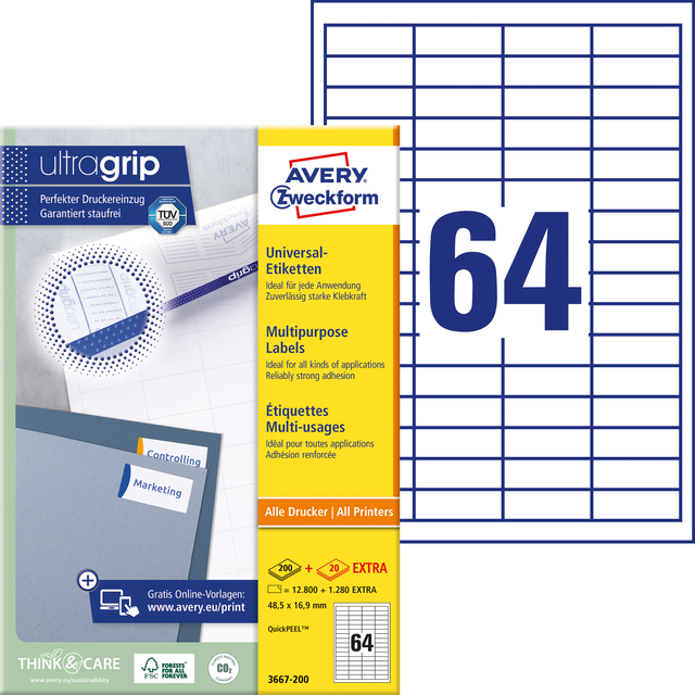 Etiket Avery 3667-200 48.5x16.9mm wit 12800 stuks — Photo 2 sur 2