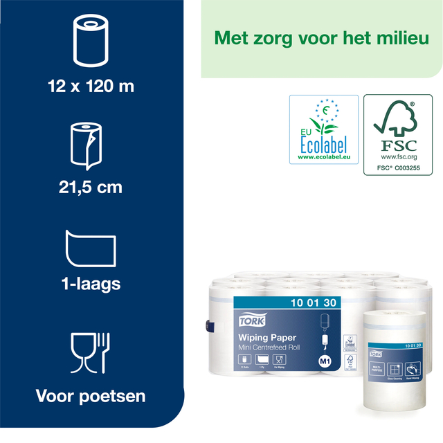 Poetspapier Tork M1 Advanced 1-laags 120m wit 100130 — Foto 2 von 2