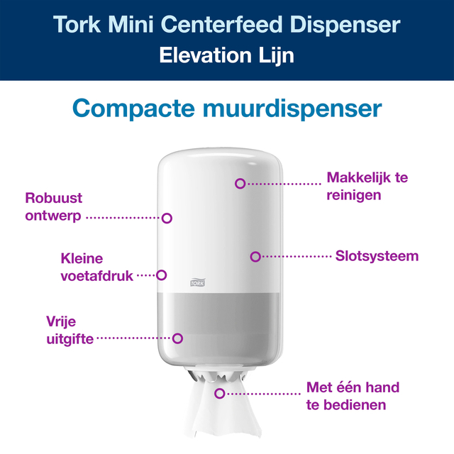 Poetspapierdispenser Tork M1 Elevation klein wit 558000 — Foto 2 von 2