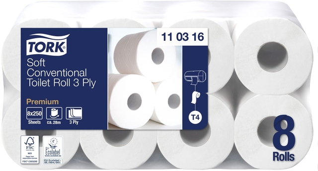 Toiletpapier Tork T4 Premium 3-laags 250 vel wit 110316