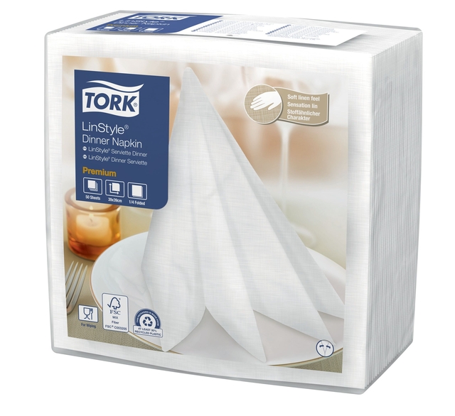 Dinerservet Tork Linstyle Premium 1/4 vouw 1-laags 390x390mm 50 vel wit 478722