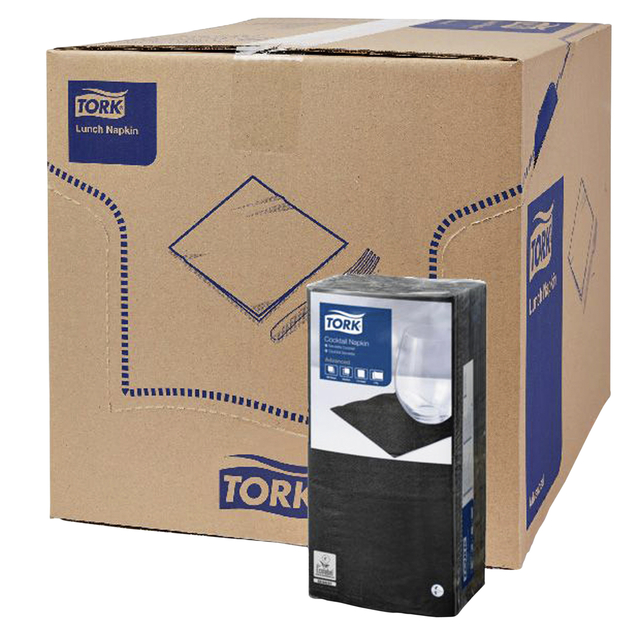Cocktailservet Tork Advanced 1/4 vouw 2-laags 238x238mm 200 vel zwart 477829 — Photo 2 sur 2