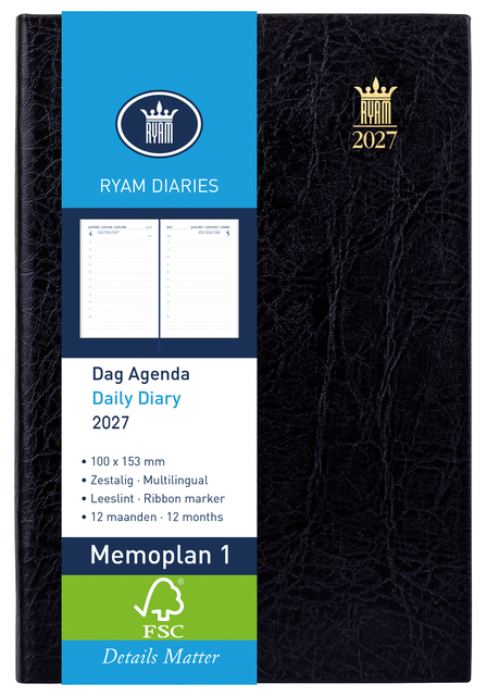 Agenda 2027 Ryam Memoplan 1 Mundior 1dag/1pagina zwart