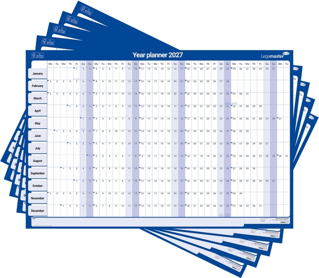 Jaarplanner 2027 Legamaster 90x60cm horizontaal gelamineerd Engelstalig — Foto 3 von 3