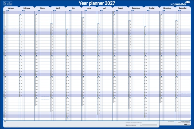 Jaarplanner 2027 Legamaster 1 persoon 90x60cm horizontaal gelamineerd Engelstalig — Foto 2 von 3