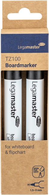 Viltstift Legamaster TZ 100 whiteboard rond 1.5-3mm zwart blister à 2 stuks