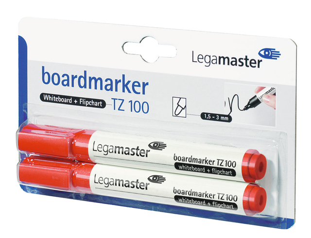 Viltstift Legamaster TZ 100 whiteboard rond 1.5-3mm rood blister à 2 stuks