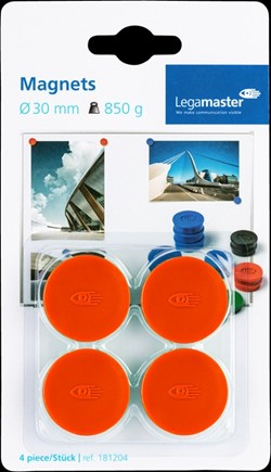 Magneet Legamaster 30mm 850gr rood 4 stuks