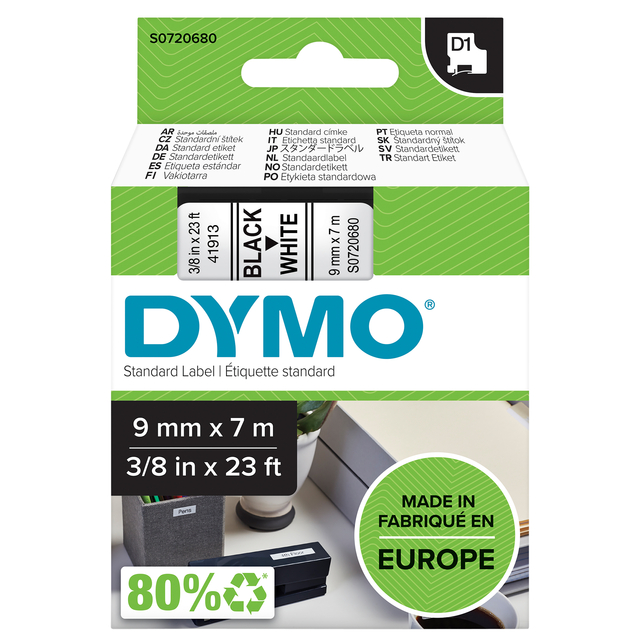 Labeltape Dymo LabelManager D1 polyester 9mm zwart op wit — Photo 2 sur 3