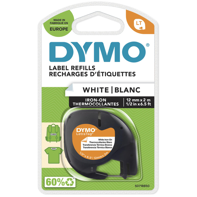 Labeltape Dymo LetraTag strijkbaar 12mm zwart op wit — Photo 2 sur 3