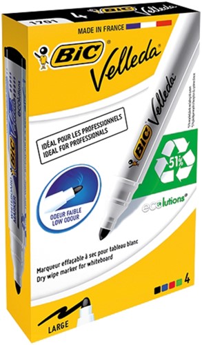Viltstift Bic Velleda 1701 whiteboard rond large assorti doos à 4 stuks