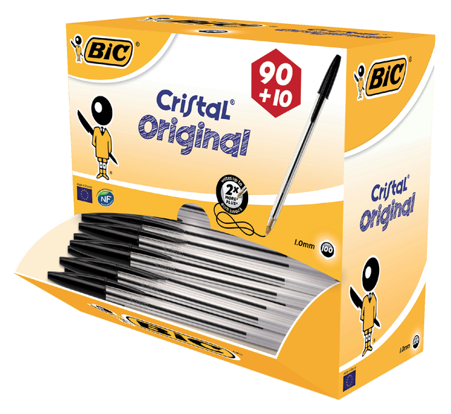 Balpen Bic Cristal medium zwart doos à 90+10 gratis — Foto 2 van 2