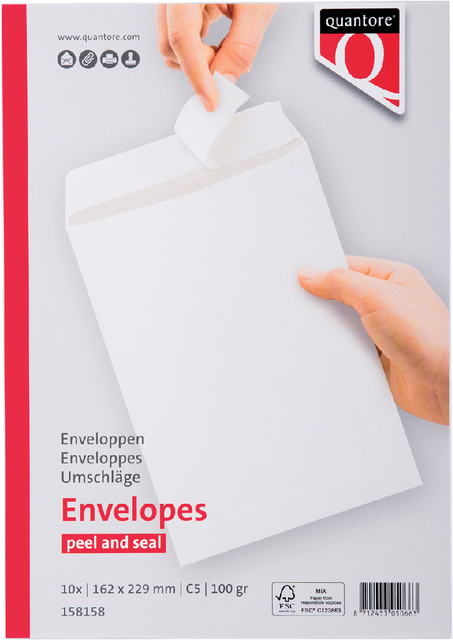 Envelop Quantore akte C5 162x229mm zelfklevend wit 10 stuks — Foto 2 van 2