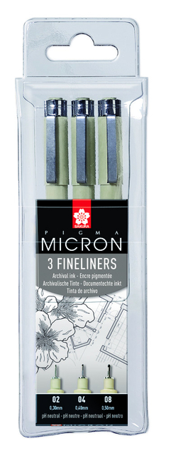 Fineliner Sakura Pigma Micron set à 3 schrijfbreedtes fijn zwart