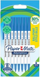Balpen Paper Mate Kilometrico Recycled medium blauw blister à 8 stuks