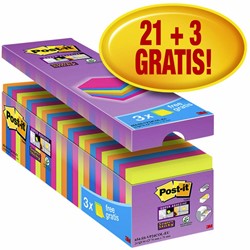 Memoblok Post-it 654 Super Sticky 76x76mm 21+3 gratis assorti